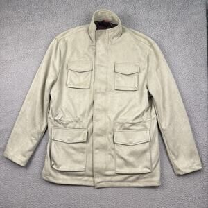 Robert Graham Jacket Mens XL Beige Field Utility Chore Cargo Suede Lined Zip